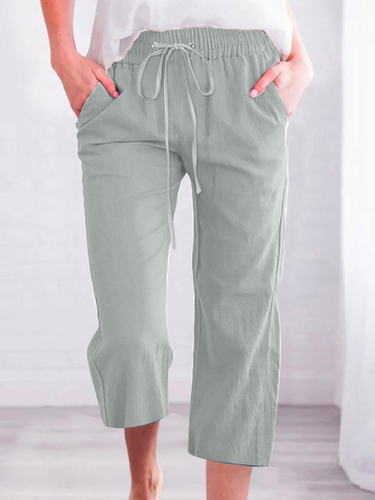 Women's Casual Summer Linen Pants High Waisted Loose Yoga Sweatpants Crop Pants with Pockets - Just Fashion Now - Modalova