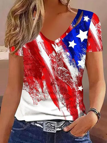 America Flag Casual V Neck Shirt - Modetalente - Modalova
