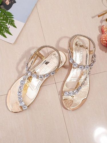 Rhinestone Thong Wedge Sandals - Just Fashion Now UK - Modalova