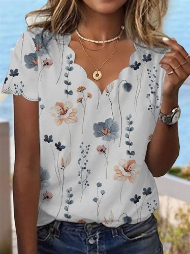 Summer Dessert Shell Neck Floral Design T-Shirt - Just Fashion Now - Modalova