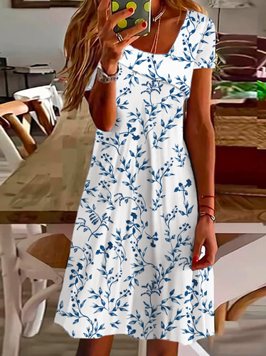 Asymmetrical Neck Casual Leaf Printed Dress - Modetalente - Modalova