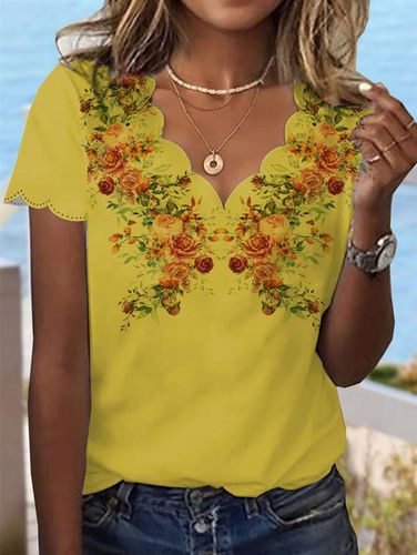 Casual Floral Jersey Lace Collar Shirt - Modetalente - Modalova