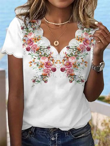 Casual Floral Jersey Lace Collar Shirt - Modetalente - Modalova