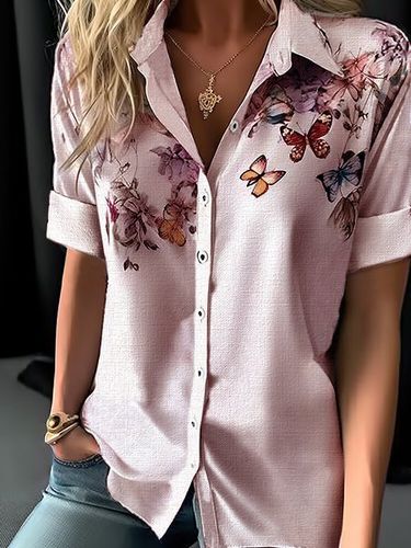 Butterfly Loose Shirt Collar Casual Blouse - Just Fashion Now - Modalova