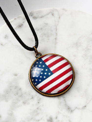Independence Day American Flag Pattern Crystal Leather Necklace Party Holiday Jewelry - Just Fashion Now - Modalova