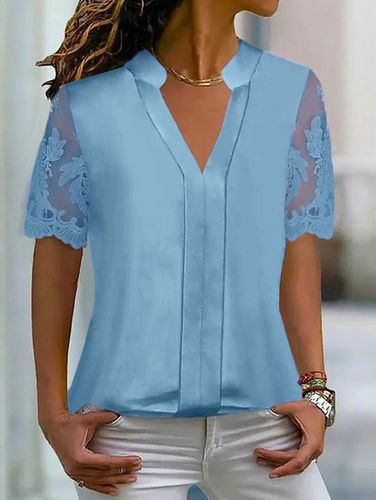 V Neck Plain Casual Loose Shirt - Modetalente - Modalova