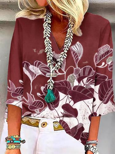 Floral Casual V Neck Shirt - Just Fashion Now - Modalova