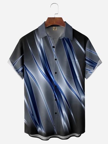 Striped Gradient Pattern Chest Pocket Short Sleeve Shirt - Modetalente - Modalova