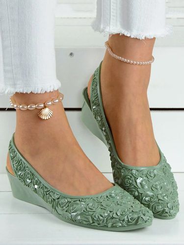 Waterproof Floral Wedge Heel Slingback Shallow Shoes - Just Fashion Now - Modalova