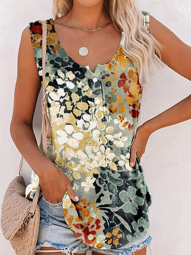 V Neck Loose Casual Floral Tank Top - Just Fashion Now - Modalova