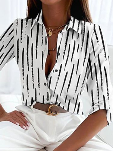Striped Casual Shirt Collar Blouse - Just Fashion Now - Modalova
