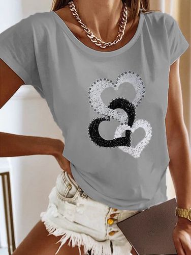 Heart/Cordate Loose Crew Neck Casual T-Shirt - Just Fashion Now - Modalova