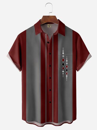 Art Geometry Chest Pocket Short Sleeve Bowling Shirt - Modetalente - Modalova