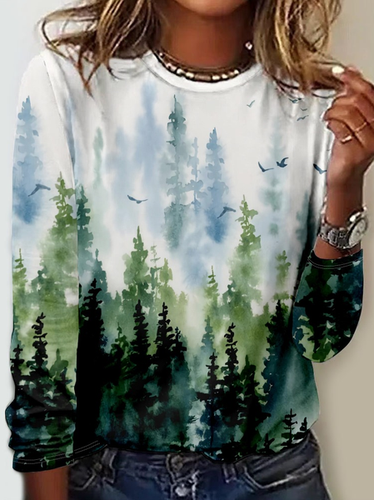 Women's Nature Lover Crew Neck Tree Casual Shirt - Just Fashion Now - Modalova