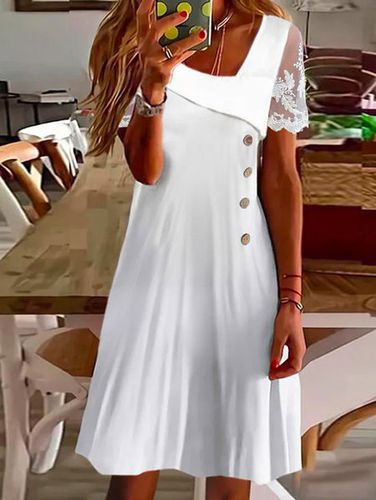 Lace Sleeve Plain Loose Casual Asymmetrical Dress - Just Fashion Now - Modalova