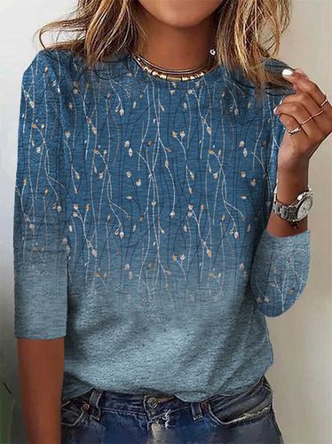 Floral Loose Casual Knitted T-Shirt - Just Fashion Now - Modalova