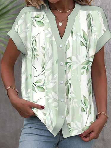 Cotton Casual Floral V Neck Blouse - Just Fashion Now - Modalova