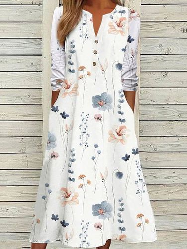 Jersey Casual Loose Buckle Floral Dress - Modetalente - Modalova