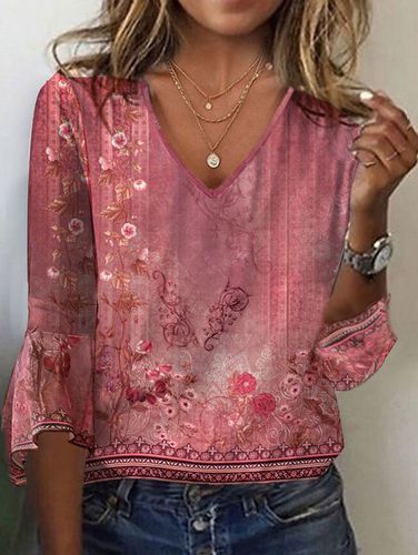 Ethnic Knitted Flare Sleeve Casual Shirt - Just Fashion Now - Modalova