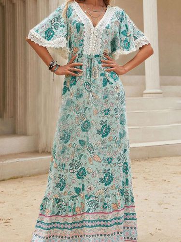 V Neck Floral Boho Regular Fit Dress - Modetalente - Modalova