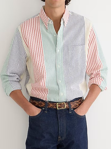 Contrast Stripes Chest Pocket Long Sleeve Casual Shirt - Modetalente - Modalova