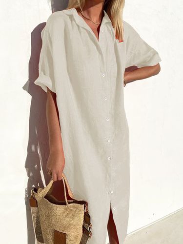 Cotton Casual Plain Dress With No - Modetalente - Modalova