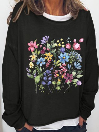 Women's Flower Print Crew Neck Casual Sweatshirt - Modetalente - Modalova