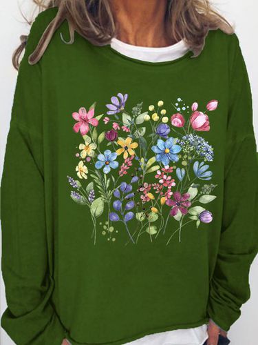 Women's Flower Print Crew Neck Casual Sweatshirt - Modetalente - Modalova