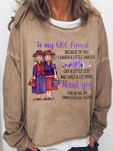 Women's Funny Old Friend Smile A Lot More Graphic Printing Crew Neck Loose Simple Sweatshirt - Just Fashion Now - Modalova