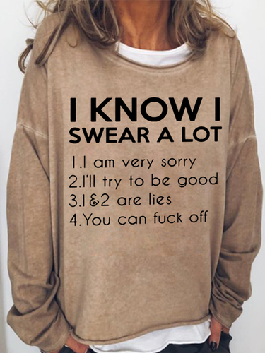 Women's I Know Swear A Lot Regular Fit Crew Neck Casual Sweatshirt - Modetalente - Modalova