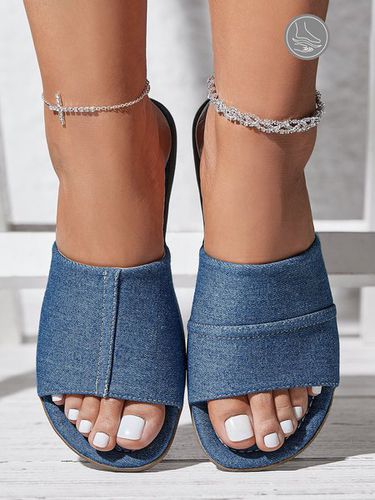 Blue Denim Stitching Design Flat Sandals - Just Fashion Now - Modalova