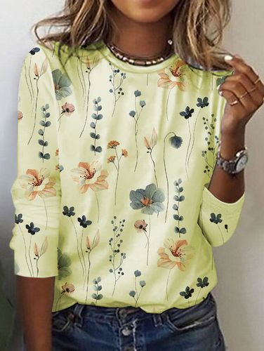 Casual Floral Loose Knitted T-Shirt - Just Fashion Now - Modalova