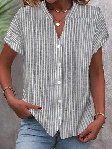 Stand Collar Striped Loose Casual Blouse - Just Fashion Now - Modalova