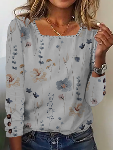 Casual Floral Square Neck Buttoned Shirt - Just Fashion Now - Modalova