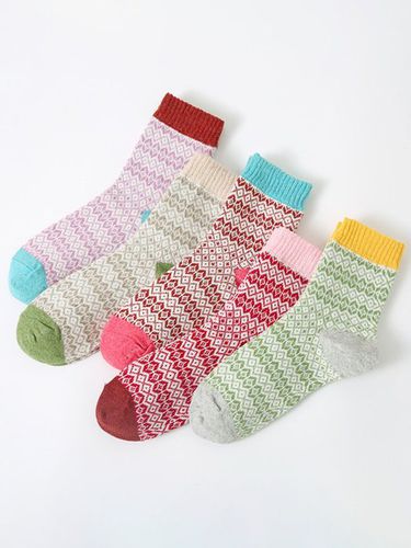Ethnic Pattern Wool Rabbit Blend Thermal Socks - Just Fashion Now UK - Modalova