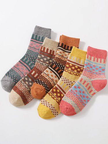 Ethnic Pattern Wool Rabbit Blend Thermal Socks - Just Fashion Now UK - Modalova
