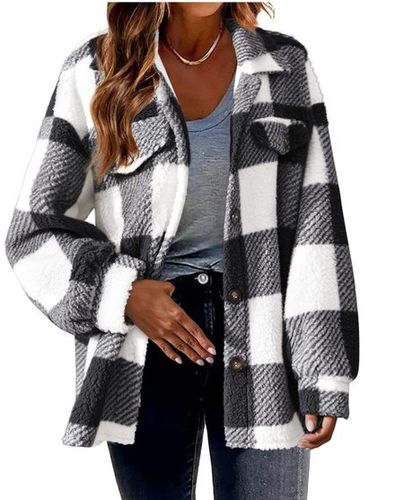 Teddy Velvet Loose Casual Plaid Teddy Jacket - Just Fashion Now - Modalova