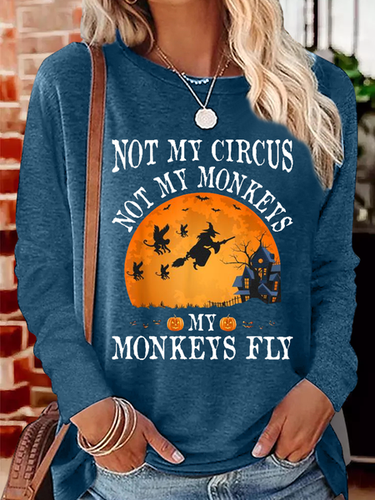 Women's Not My Circus Not My Monkeys Halloween Party Casual Crew Neck Shirt - Modetalente - Modalova