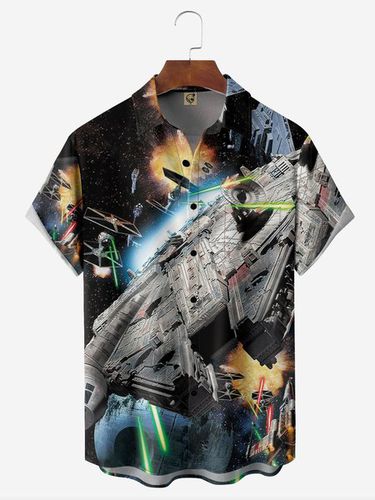 Spaceship Chest Pocket Short Sleeve Casual Shirt - Modetalente - Modalova