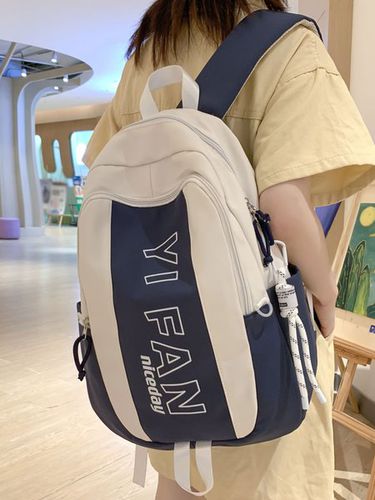 Blue and White Color Contrast Letter Graphics Large-capacity Sports and Leisure Outdoor Backpack - Just Fashion Now - Modalova