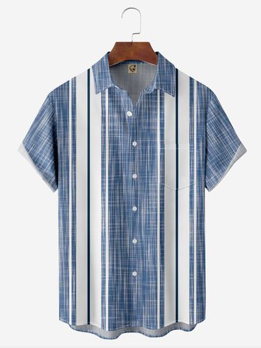 Geometric Chest Pocket Short Sleeve Bowling Shirt - Modetalente - Modalova