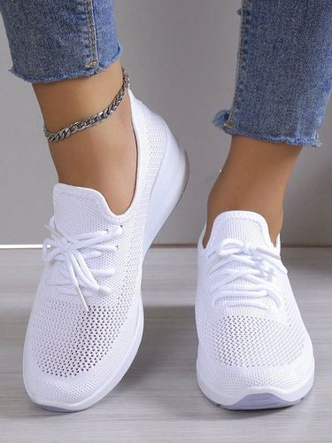 Casual Lace-up Decor Breathable Flyknit Wedge Heel Slip On Sneakers - Modetalente - Modalova