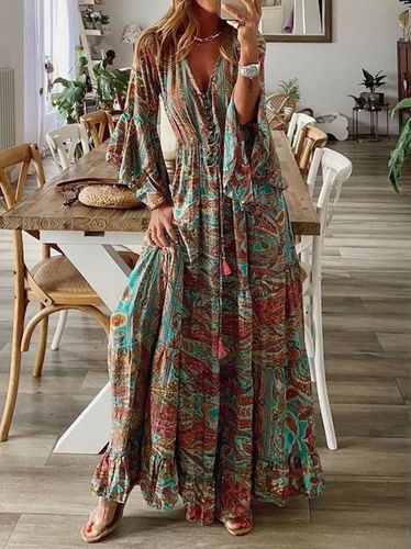 V Neck Boho Dress With No - Modetalente - Modalova