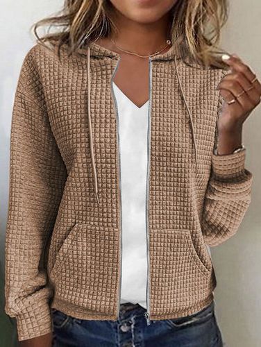 Hoodie Zipper Plain Casual Jacket - Just Fashion Now - Modalova