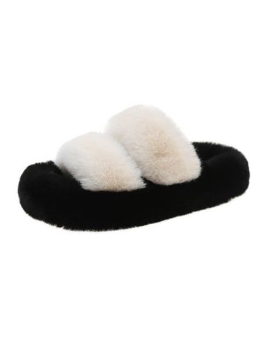 Casual Color Block Double Strap Fluffy Slippers - Just Fashion Now - Modalova