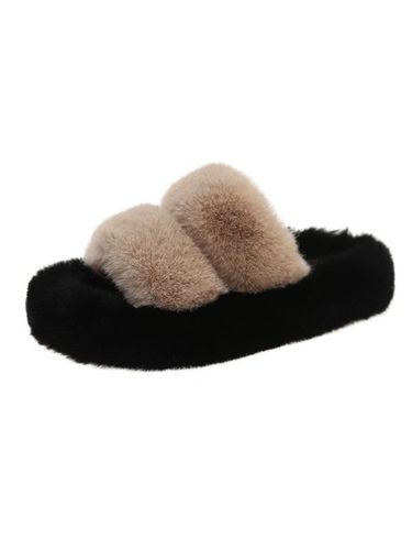 Casual Color Block Double Strap Fluffy Slippers - Just Fashion Now - Modalova