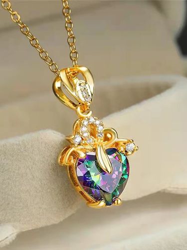 Rhinestone Heart Pendant Necklace - Just Fashion Now - Modalova