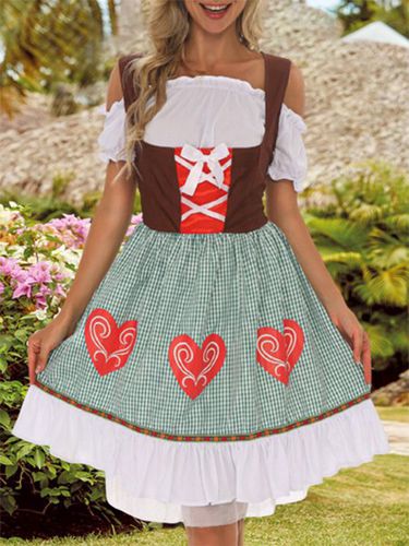 Oktoberfest Bavarian Traditional Beer Short Sleeve Lace-up Bow Dress - Modetalente - Modalova