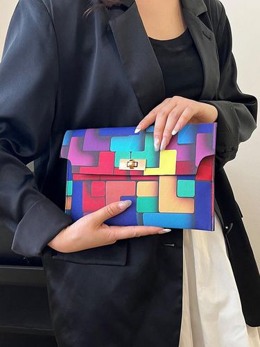 Colorful Plaid Clutch Bag Twist Lock Envelope Bag - Just Fashion Now - Modalova