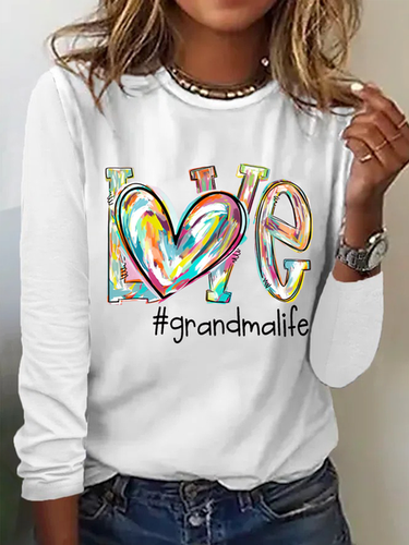 Women's Love Grandma Life Cotton-Blend Casual Cat Crew Neck Long Sleeve Shirt - Modetalente - Modalova